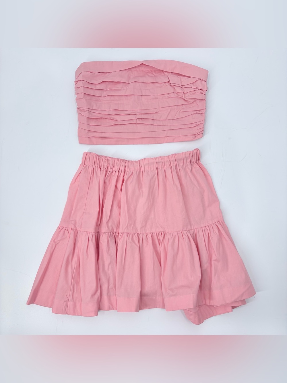 Abercrombie & Fitch Pink Pleated Bandeau Tube Top & Tiered Ruffle Mini Skirt Set